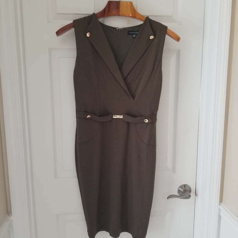 Elegant Olive Green Sleeveless Dress